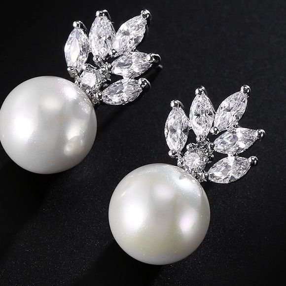 CZ Pearl Earrings - Picture 2 of 3
